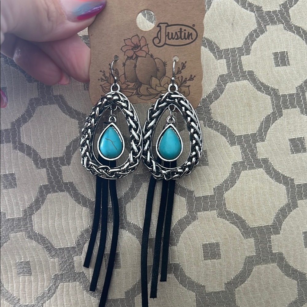 Justin Boots Silver and Blue Earrings